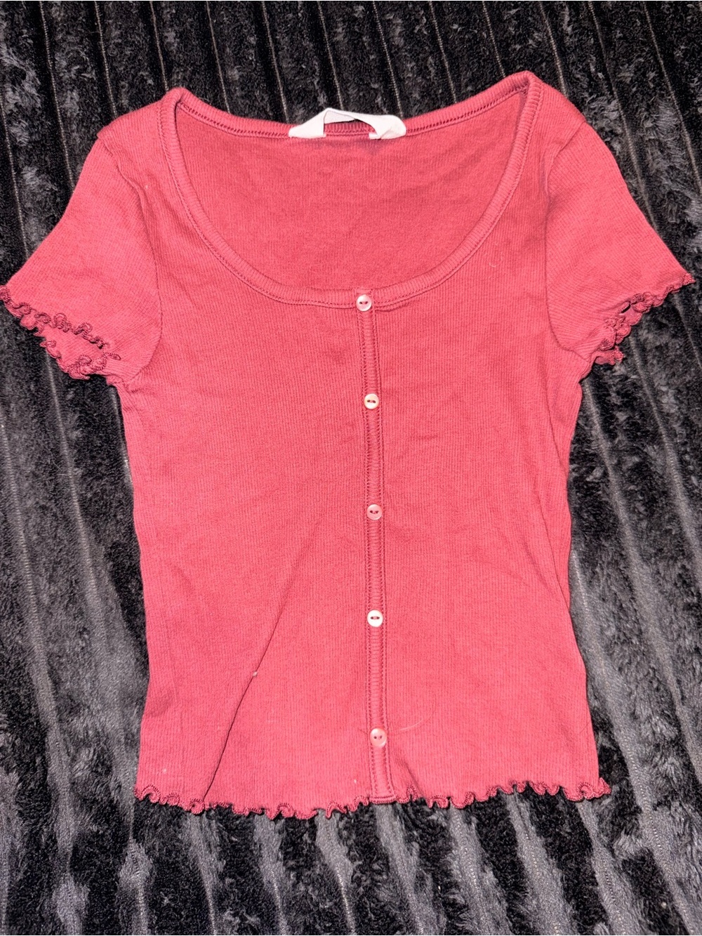 Women’s Pink Button-Front Ribbed Top